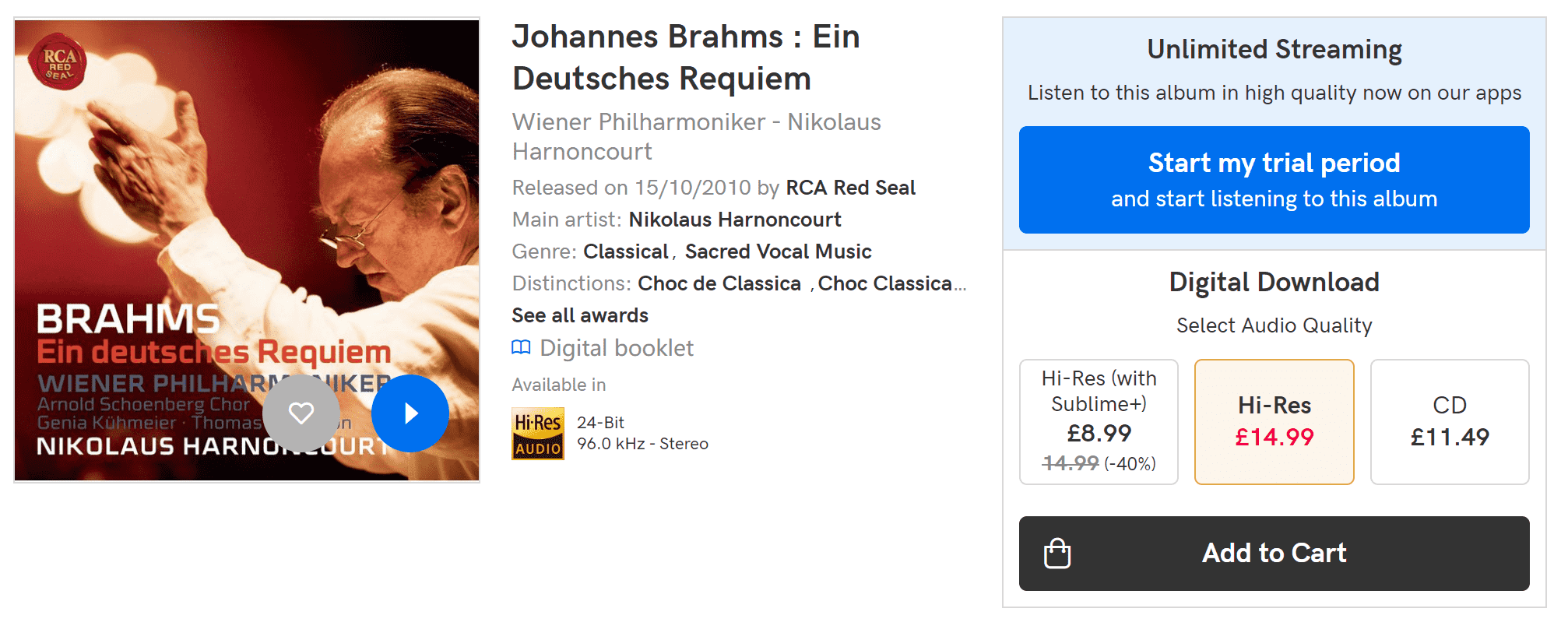 【Qobuz】 Johannes Brahms : Ein Deutsches Requiem