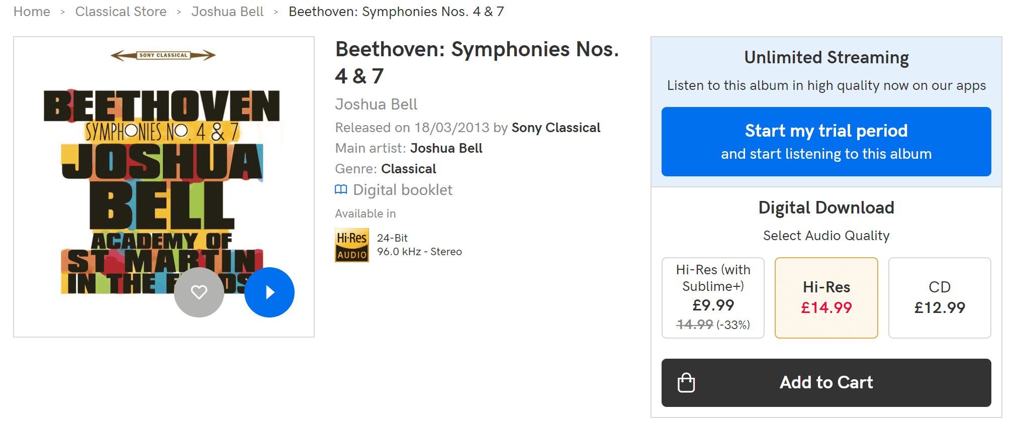 【Qobuz】 Beethoven: Symphonies Nos. 4 & 7